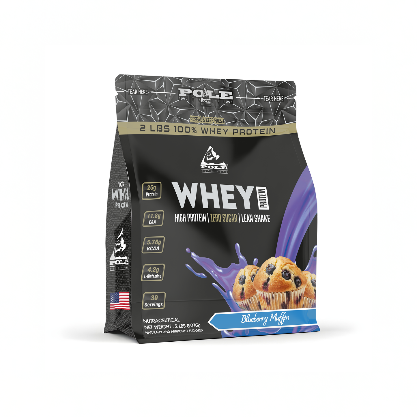 NEW LAUNCH - Pole Nutrition Whey Protein | 2 Lbs (907g) | 25g Protein | Zero Sugar | Lean Muscle Shake | 30 Servings 2 LBS