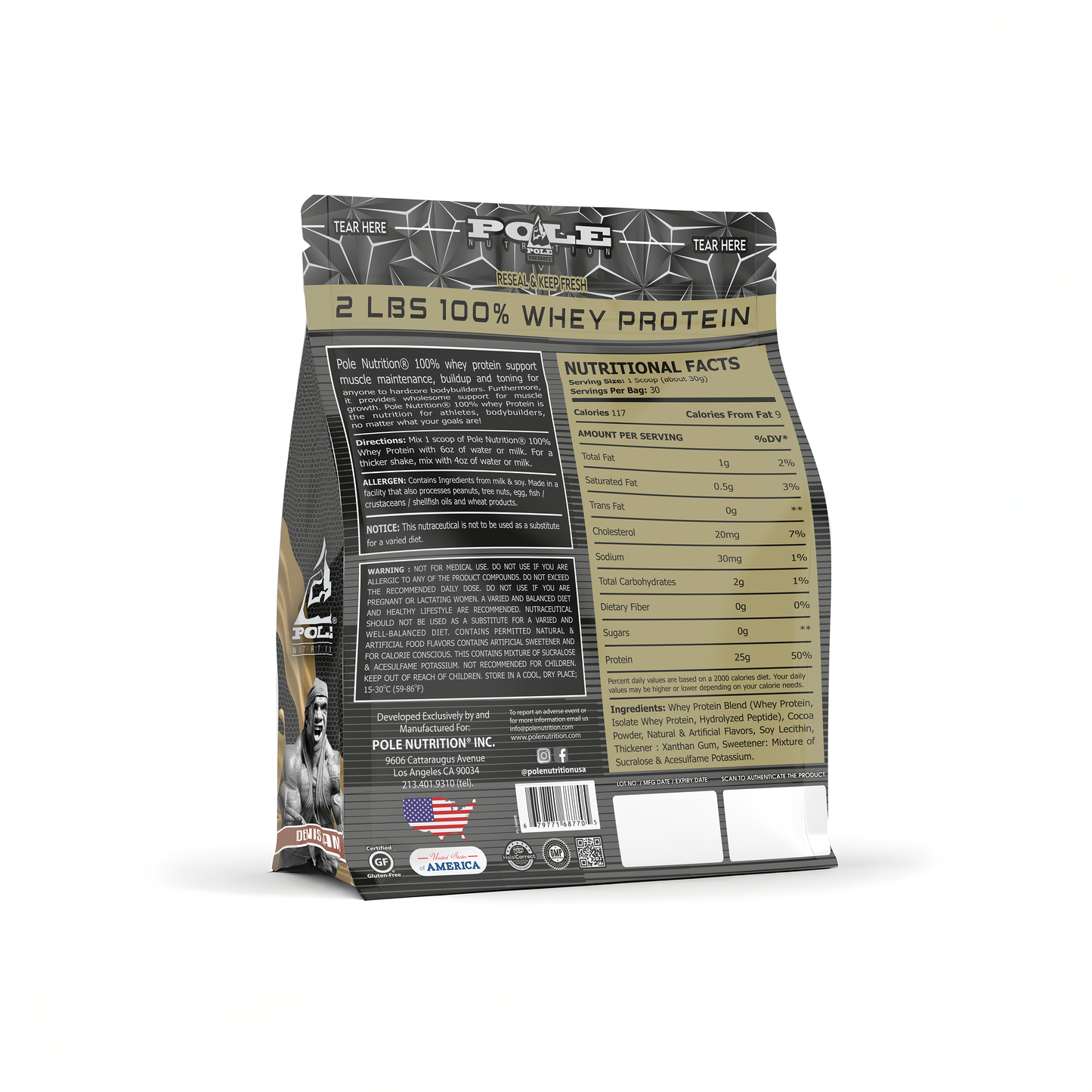 NEW LAUNCH - Pole Nutrition Whey Protein | 2 Lbs (907g) | 25g Protein | Zero Sugar | Lean Muscle Shake | 30 Servings 2 LBS