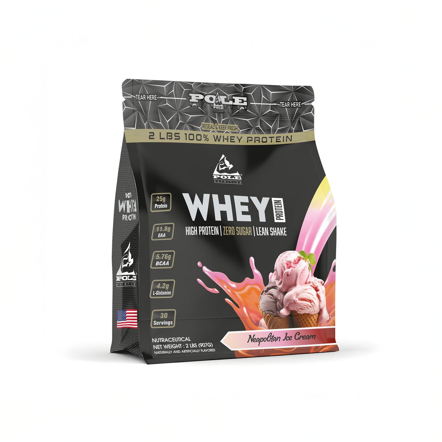 NEW LAUNCH - Pole Nutrition Whey Protein | 2 Lbs (907g) | 25g Protein | Zero Sugar | Lean Muscle Shake | 30 Servings 2 LBS