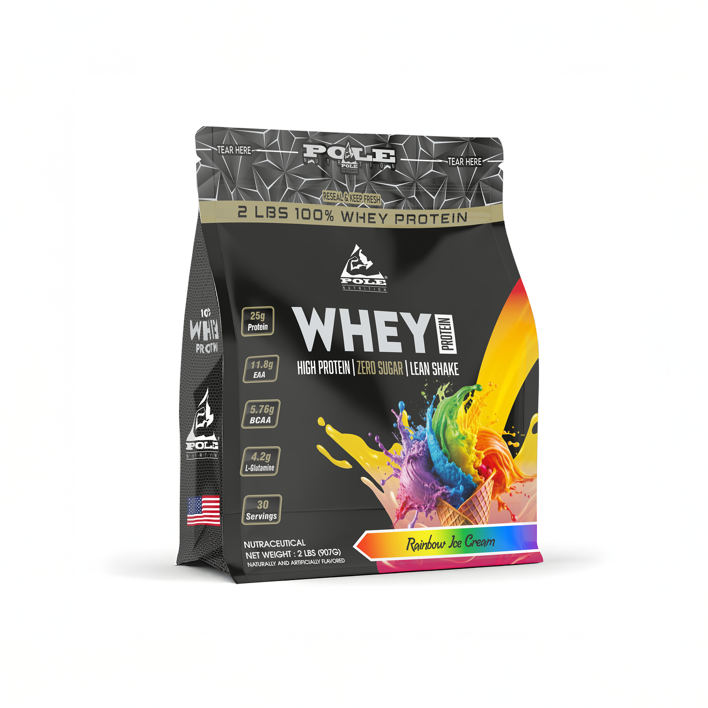 NEW LAUNCH - Pole Nutrition Whey Protein | 2 Lbs (907g) | 25g Protein | Zero Sugar | Lean Muscle Shake | 30 Servings 2 LBS