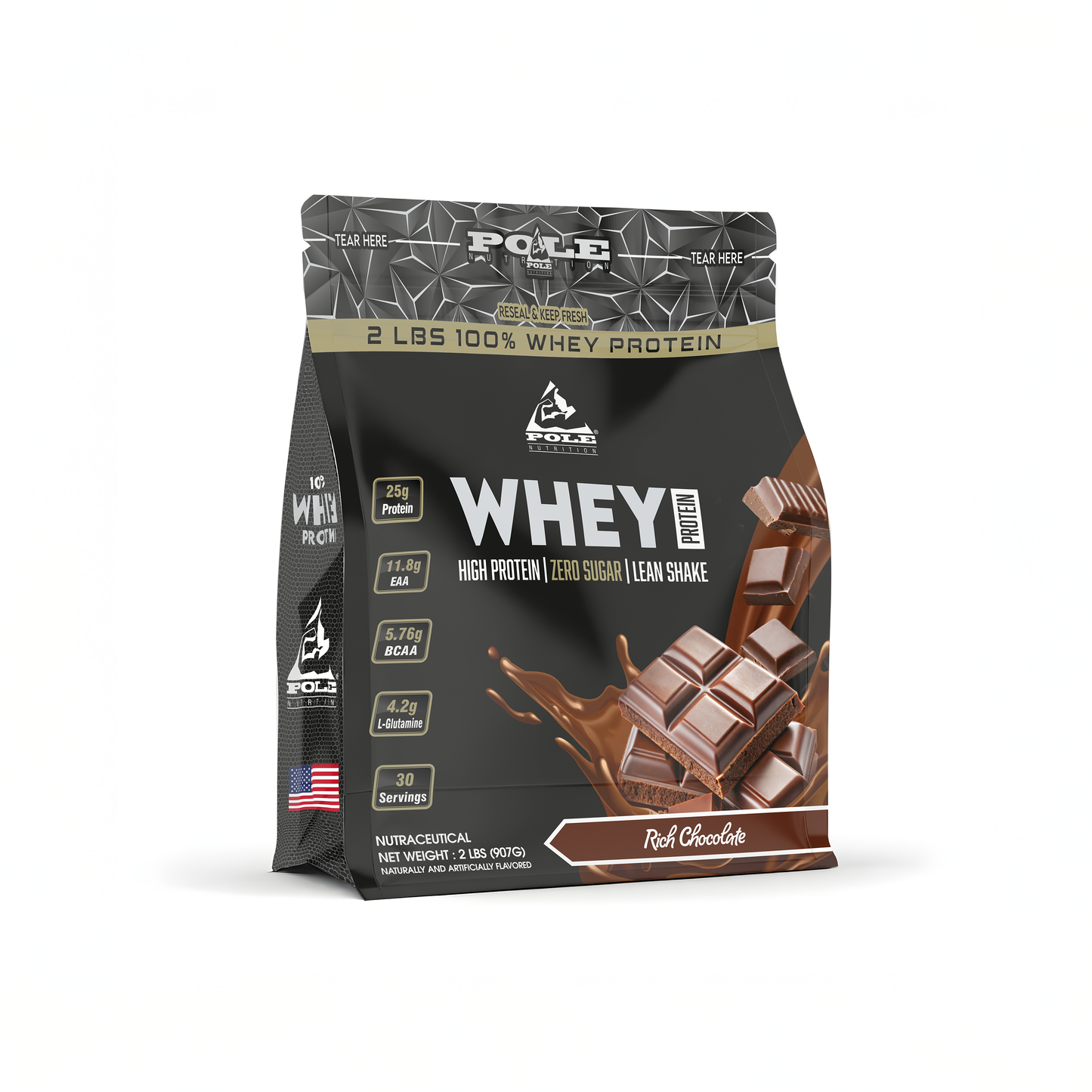 NEW LAUNCH - Pole Nutrition Whey Protein | 2 Lbs (907g) | 25g Protein | Zero Sugar | Lean Muscle Shake | 30 Servings 2 LBS