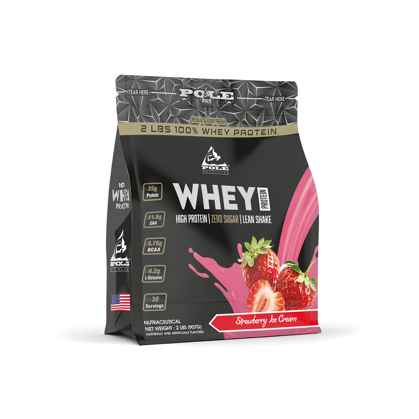 NEW LAUNCH - Pole Nutrition Whey Protein | 2 Lbs (907g) | 25g Protein | Zero Sugar | Lean Muscle Shake | 30 Servings 2 LBS