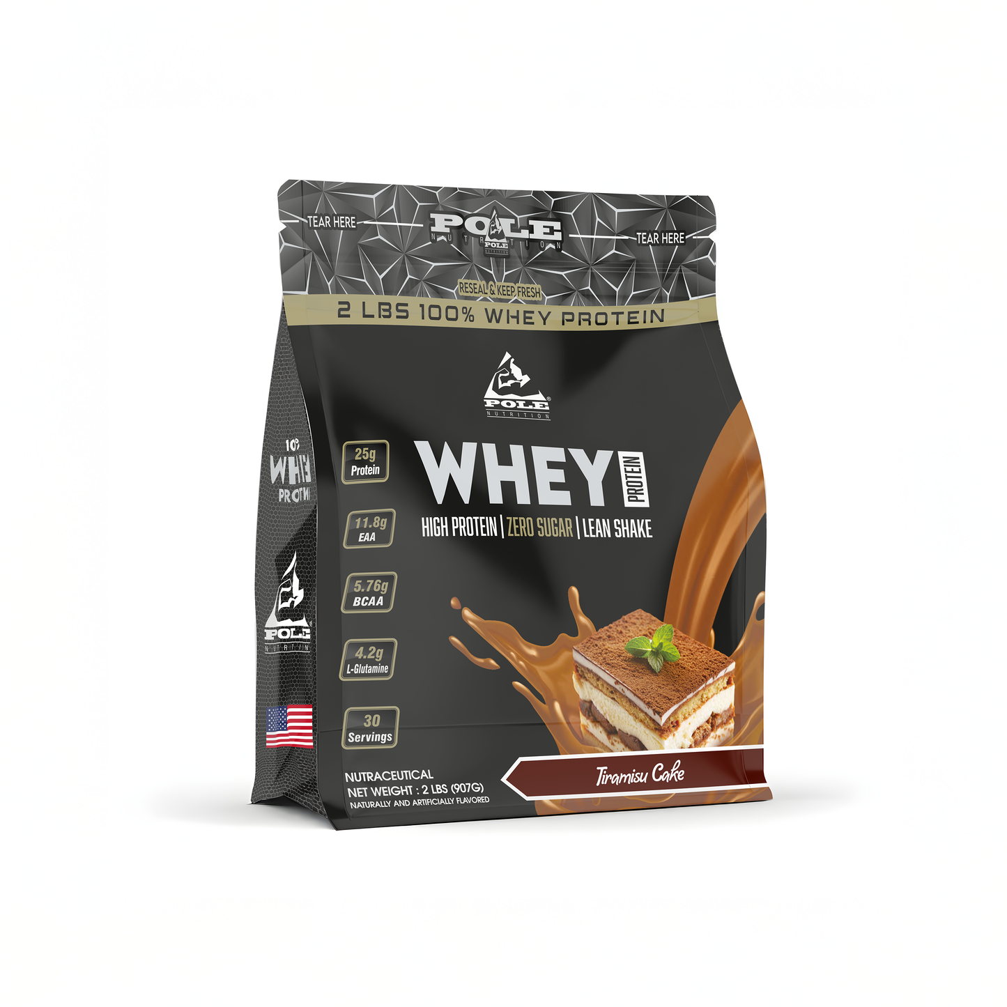 NEW LAUNCH - Pole Nutrition Whey Protein | 2 Lbs (907g) | 25g Protein | Zero Sugar | Lean Muscle Shake | 30 Servings 2 LBS
