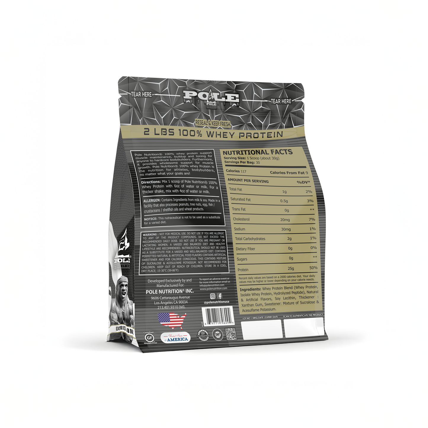 NEW LAUNCH - Pole Nutrition Whey Protein | 2 Lbs (907g) | 25g Protein | Zero Sugar | Lean Muscle Shake | 30 Servings 2 LBS