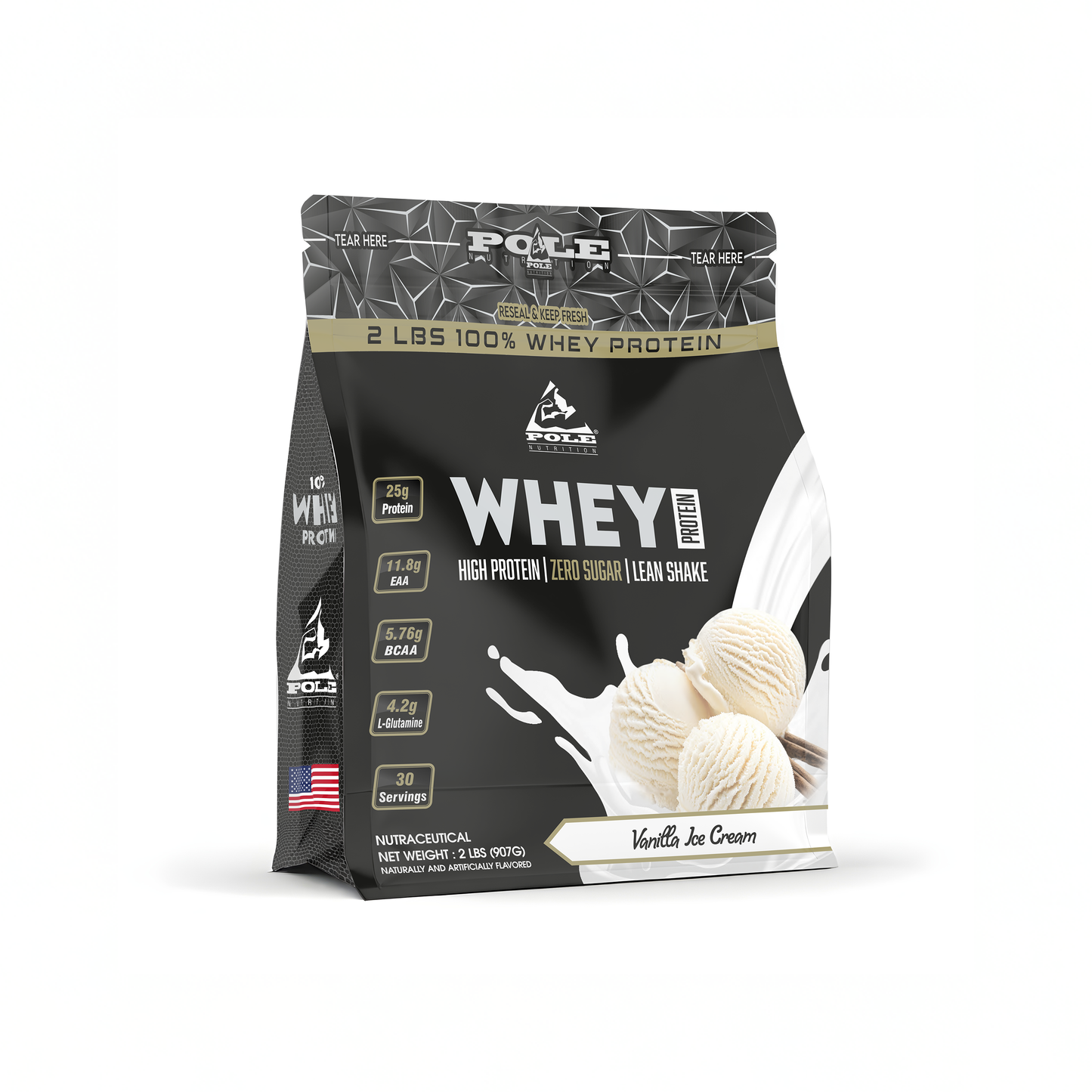 NEW LAUNCH - Pole Nutrition Whey Protein | 2 Lbs (907g) | 25g Protein | Zero Sugar | Lean Muscle Shake | 30 Servings 2 LBS