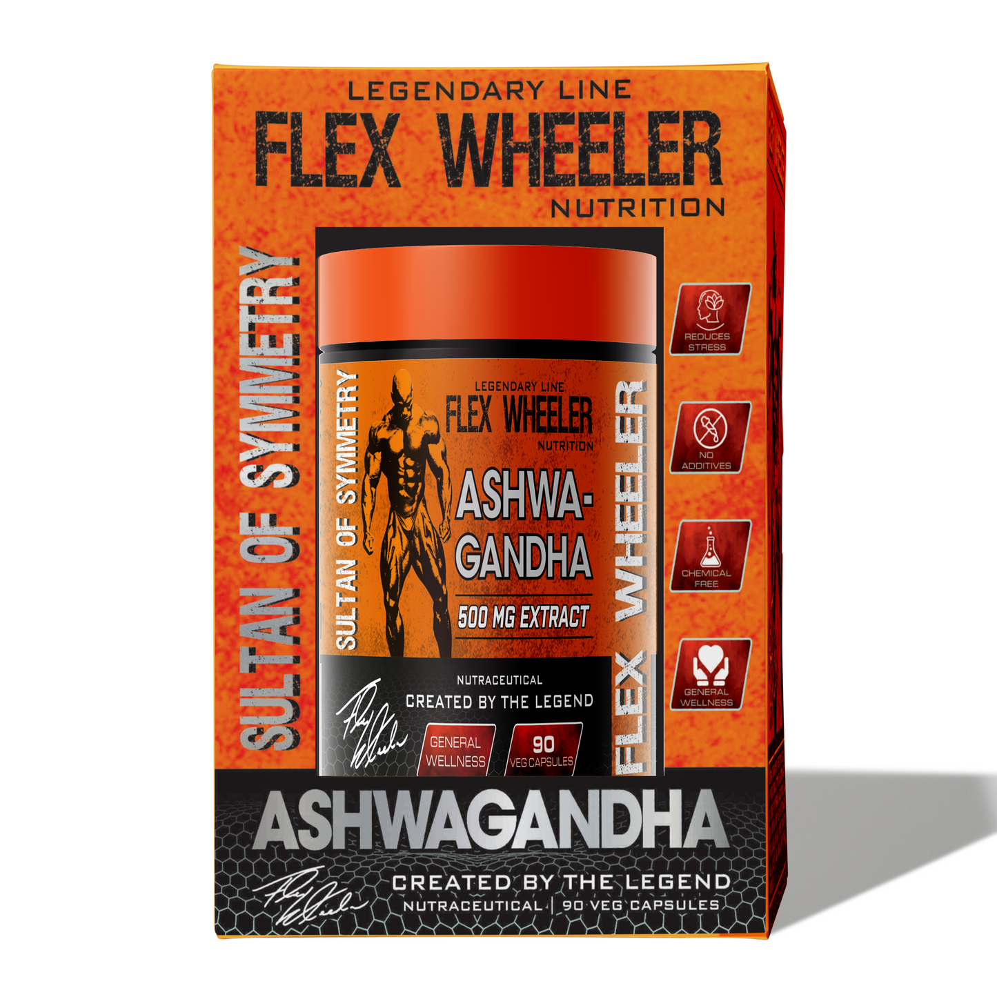 Flex Wheeler Ashwa-Gandha 500mg Extract Capsules - Natural Stress Relief & Energy Booster - 90 Vegetarian Capsules