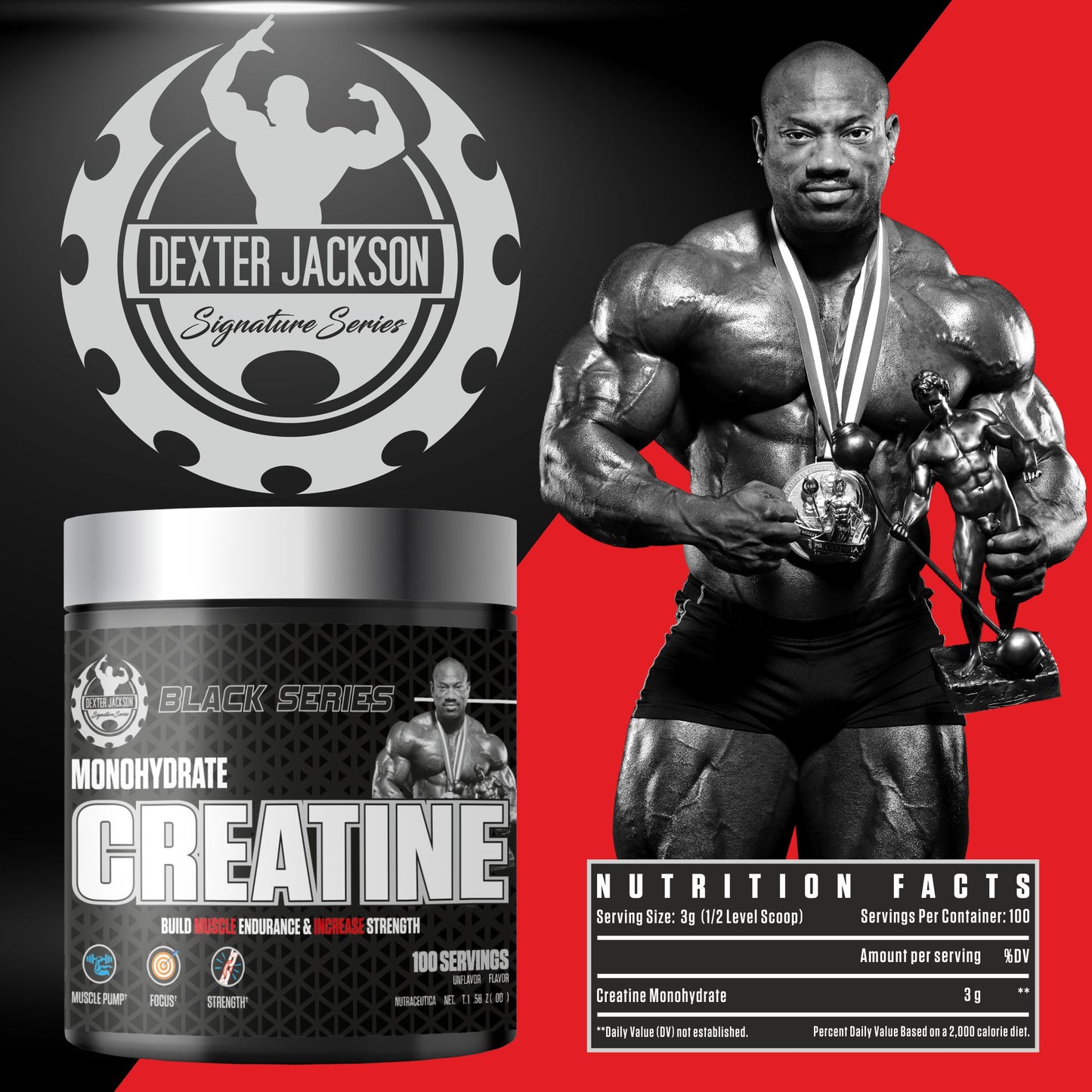 Dexter Jackson Black Series Creatine Monohydrate Powder - 300g, 100 Servings