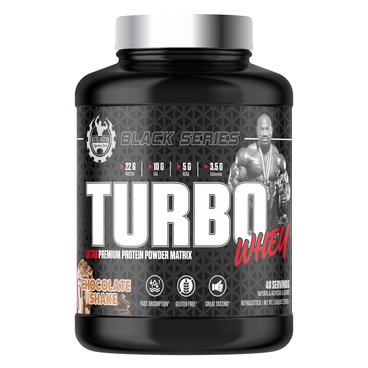 Dexter Jackson Black Series Turbo Whey Protein Powder | Chocolate Shake Flavor | 48 Servings, 5 lbs (2268g) - Premium Protein for Turbocharged Muscle Growth